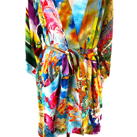 Robert Graham Silk-Blend Jamie Collage Floral Print Kimono or Houserobe L-XL - Picture 8 of 14